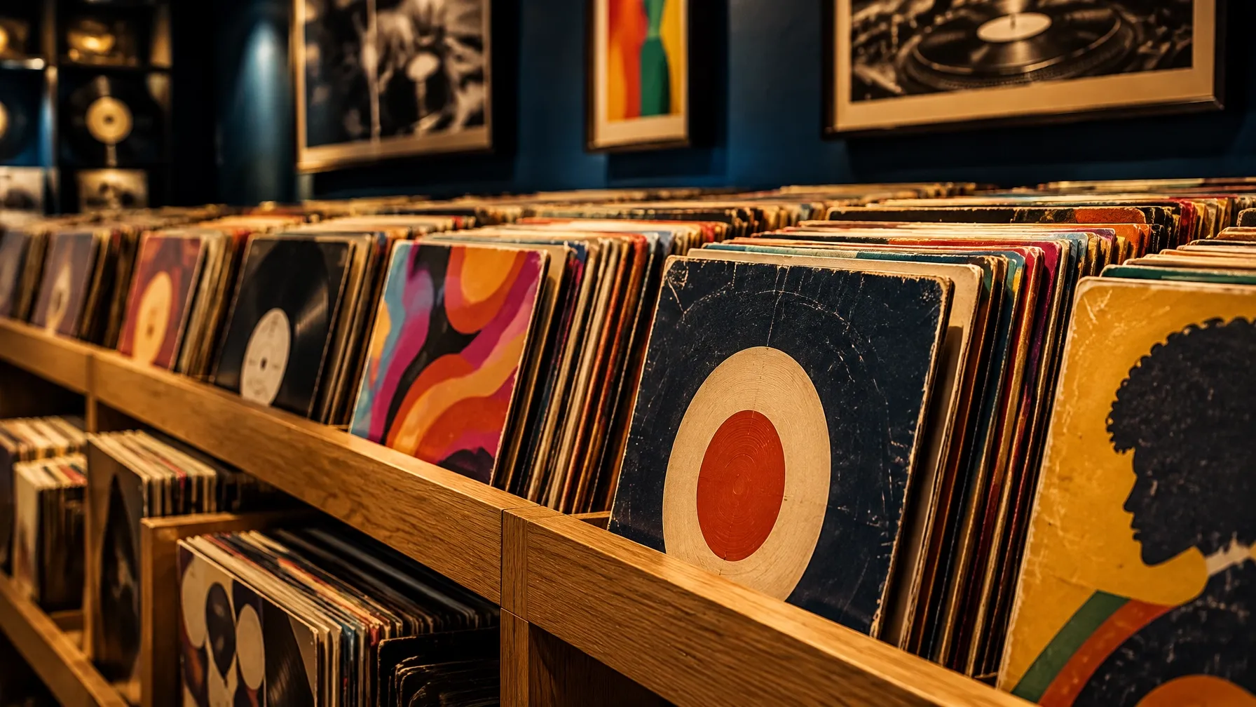 Rows of vinyl records from the museum’s music history collection